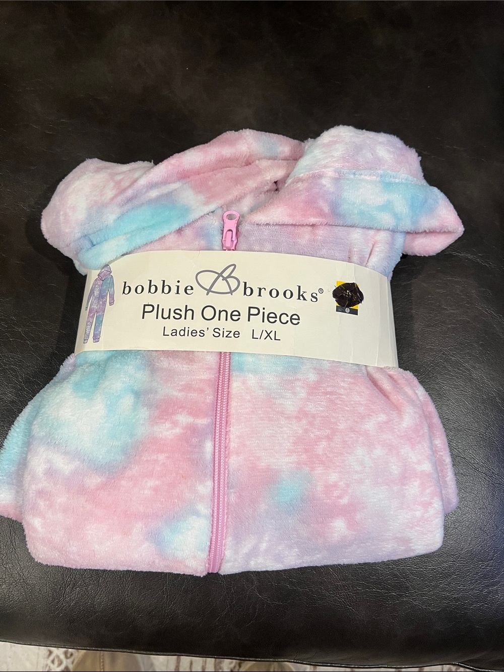 Bobbie Brooks Plush One Piece Hooded Jumpsuit in Pink & Light Blue Tie-Dye
